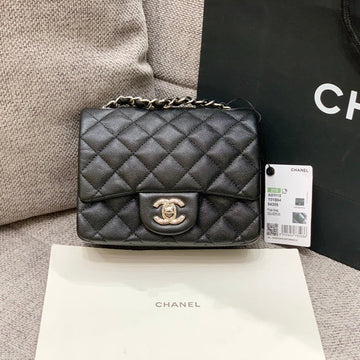 Mini Square Flap Bag 17CM Black Caviar Silver Hardware