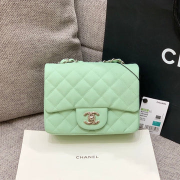 Mini Square Flap Bag 17CM Aqua Caviar Silver Hardware