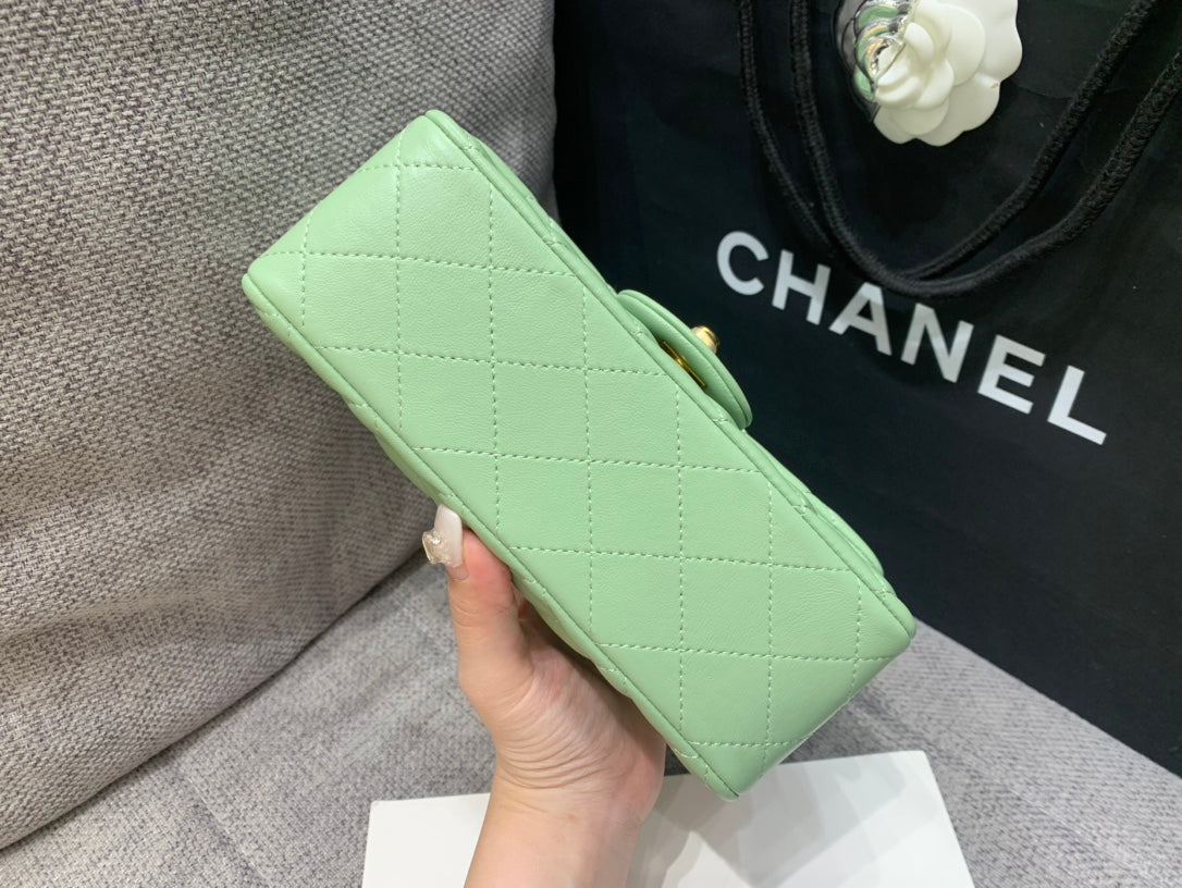 MINI RECTANGLE FLAP BAG 20CM LIME LAMBSKIN SILVER HARDWARE Bags Bible