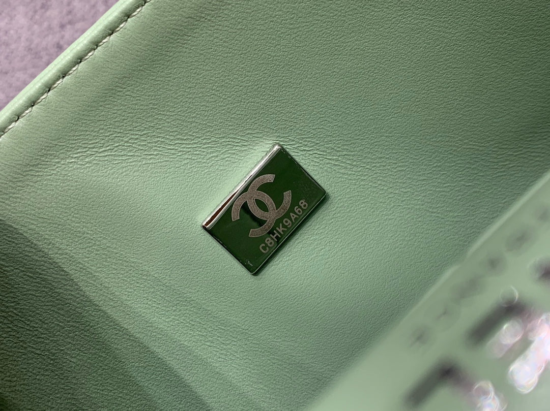 MINI RECTANGLE FLAP BAG 20CM LIME LAMBSKIN SILVER HARDWARE Bags Bible