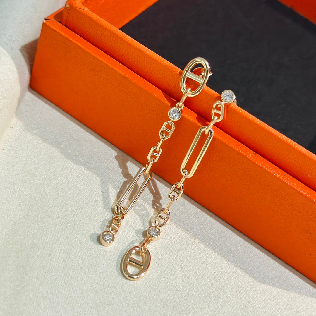 Chaine 3 Diamond Drop Pink Gold Earrings