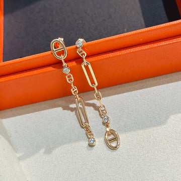 Chaine 3 Diamond Drop Pink Gold Earrings