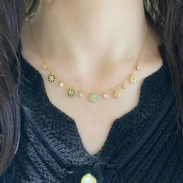 Rose Vents Multi Color 5 Motif 6 Diamond Necklace