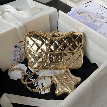 Flap Bag Mini 20CM Gold Metalic Calfskin