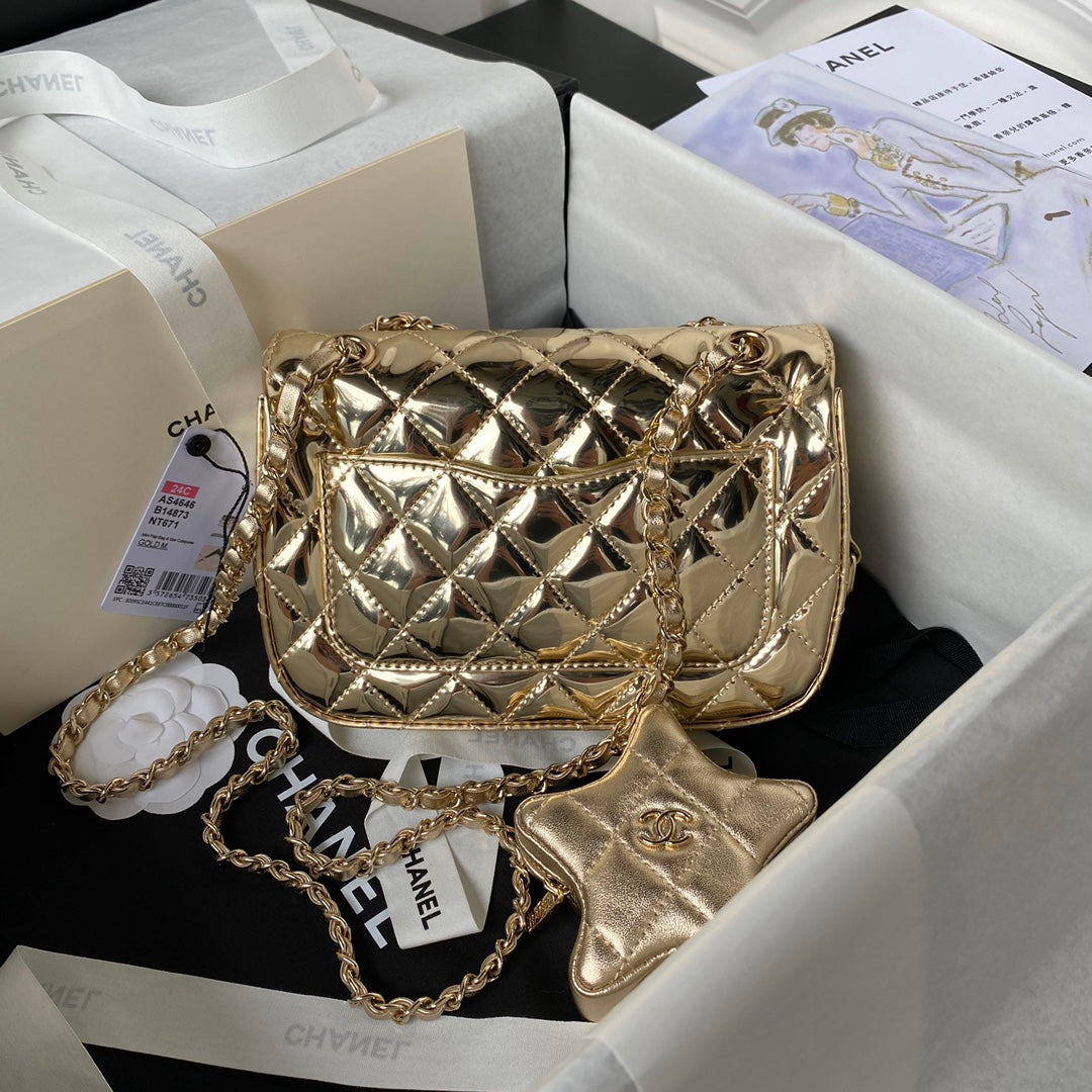 Flap Bag Mini 20CM Gold Metalic Calfskin