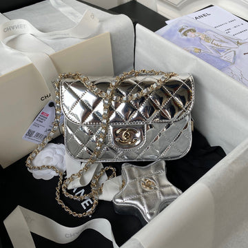 Flap Bag Mini 20CM Silver Metalic Calfskin