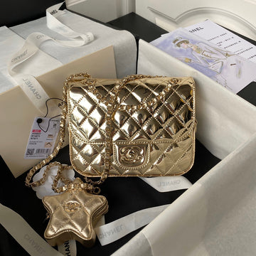 Flap Bag Mini Rectange 20CM Gold Metalic Calfskin