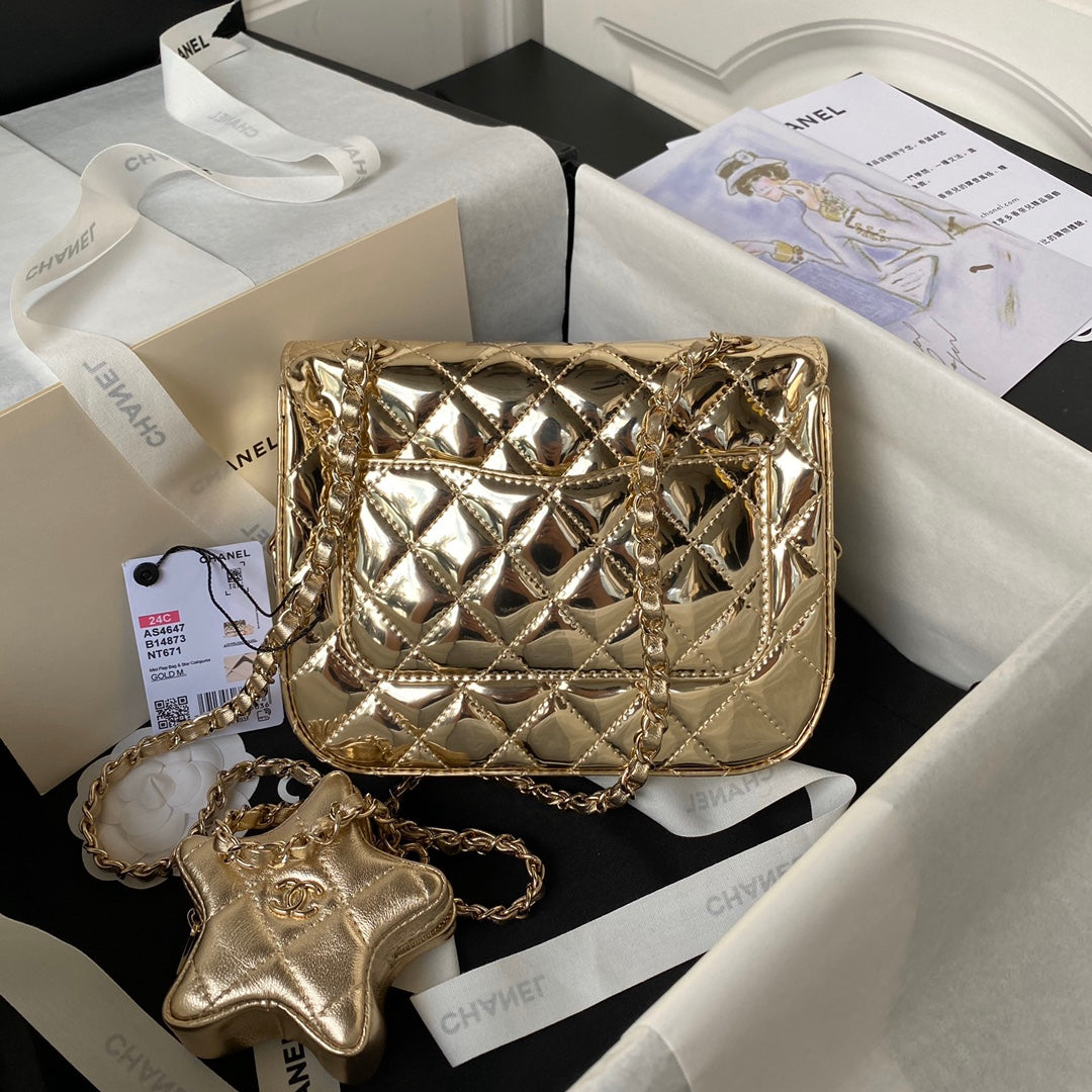 Flap Bag Mini Rectange 20CM Gold Metalic Calfskin
