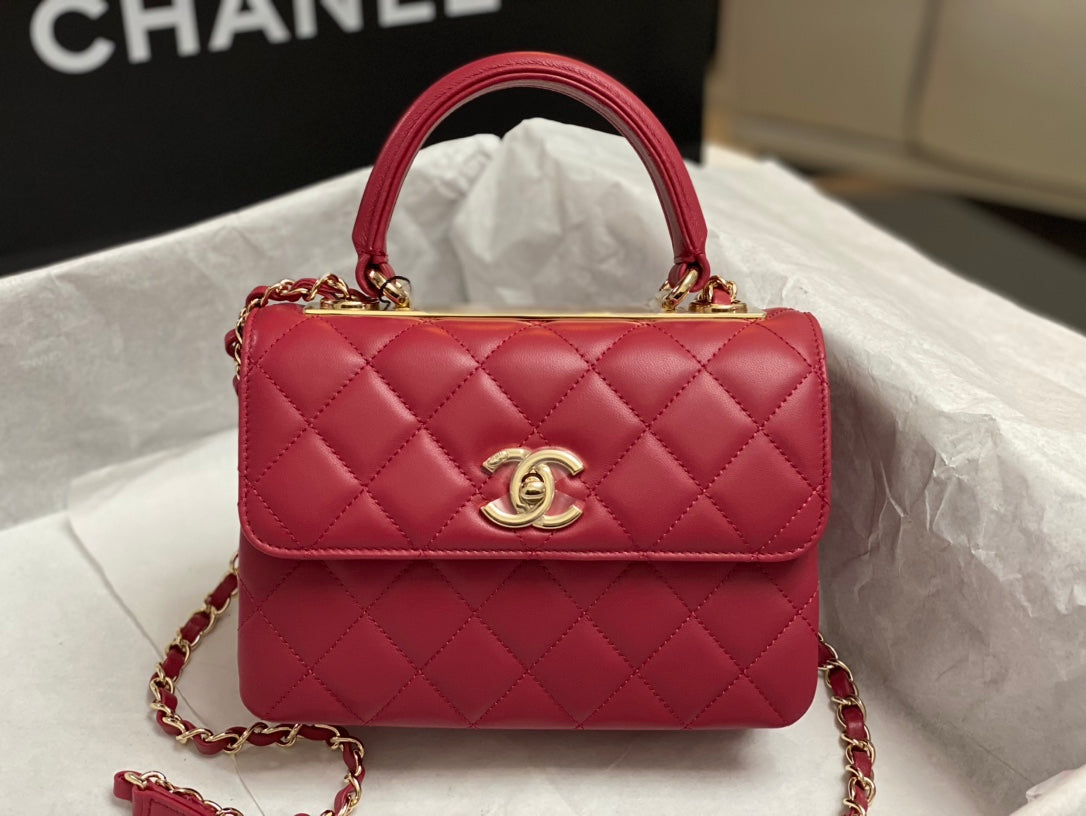 CC Trendy 20CM Red Lambskin Gold Hardware