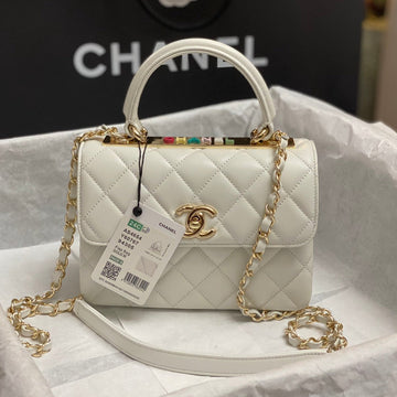CC Trendy 20CM White Lambskin Gold Hardware