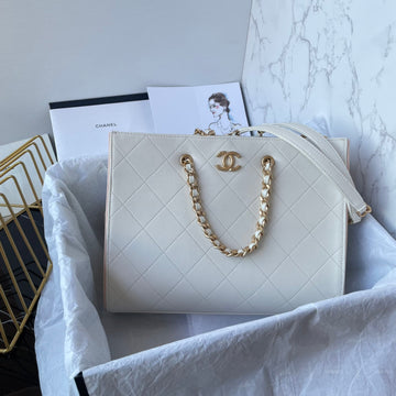 Small Tote 31CM White Lambskin Gold Hardware