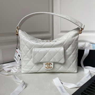CC Hobo 28CM White Lambskin Gold Hardware