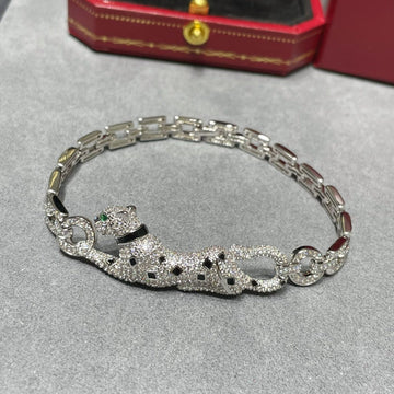 Panthere De Carti Silver Diamond Onyx Bracelet