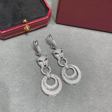 Panthere De Carti Silver Diamond Drop Earrings