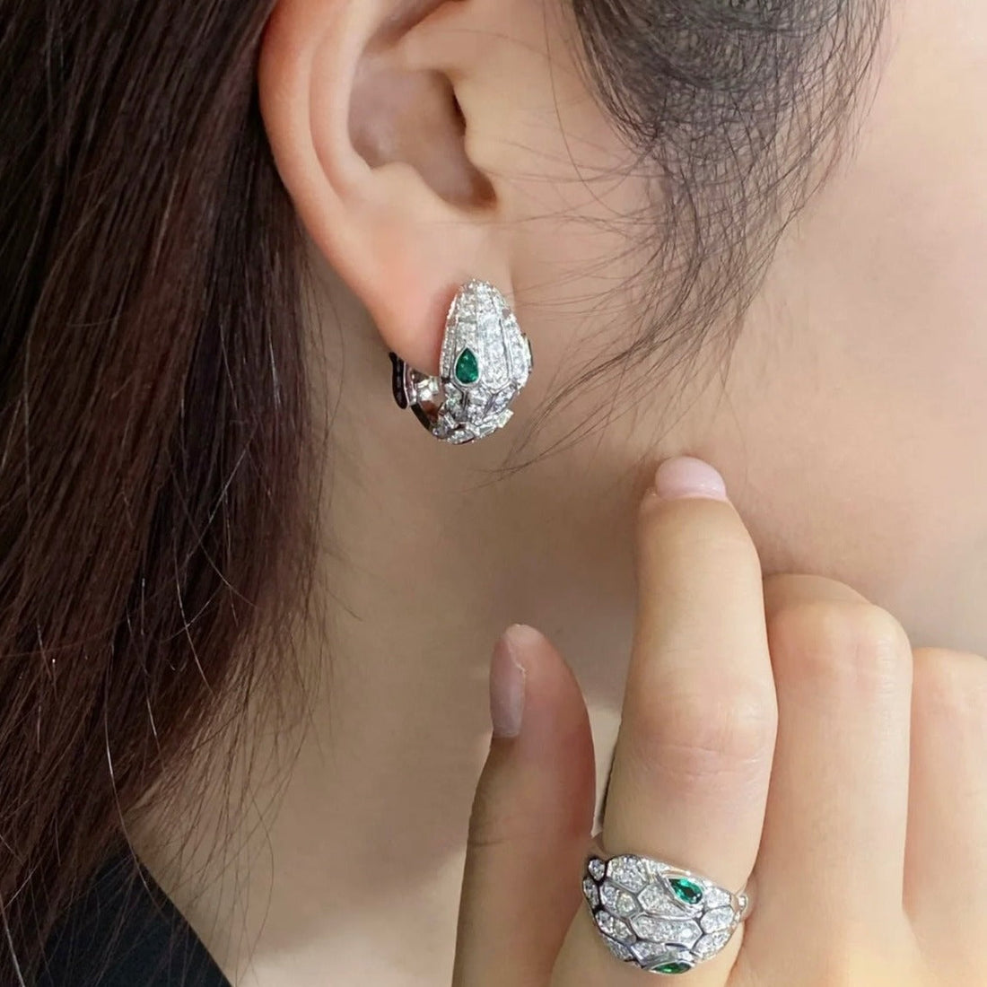 Bvl Silver Diamond Small Serpent Earrings