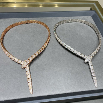 Serpenti Viper Pink Gold Diamond Paved Necklace