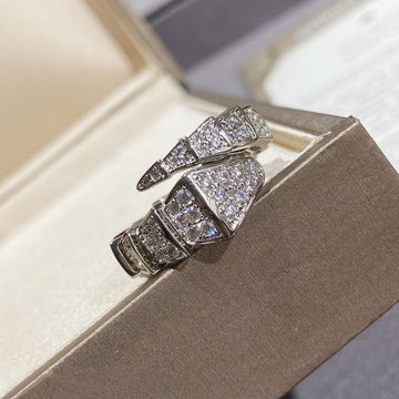 Serpenti Large Ring Silver Diamond Paved