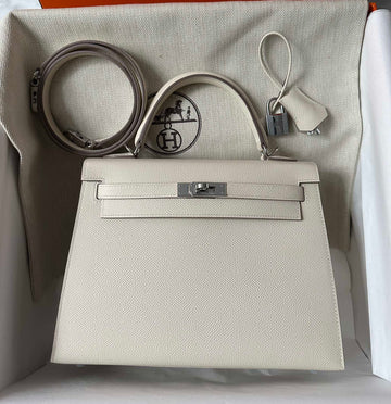 HM Kelly 25CM White Epsom Silver Hardware