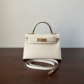 HM Kelly Mini 20 White Epsom Gold Hardware