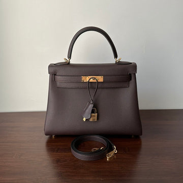 HM Kelly 28CM Chocolate Togo Gold Hardware