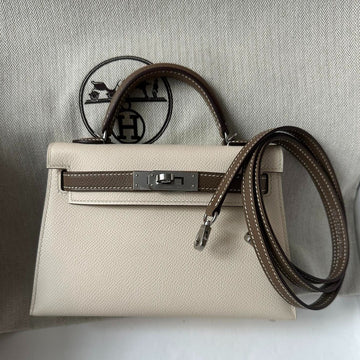 HM Kelly Mini 20 White Etain Epsom Silver Hardware