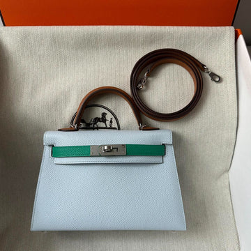 HM Kelly Mini 20 Cloud Blue Epsom Silver Hardware
