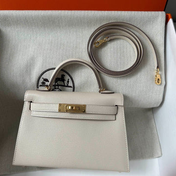HM Kelly Mini 20 White Chevre Gold Hardware