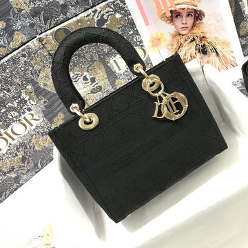 Medium Lady D-Lite 24 Black Cannange Embroidery
