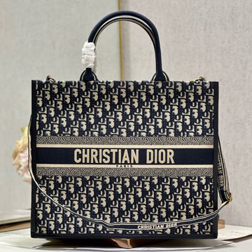 CD Large Book Tote 42 Blue Oblique Embroidery