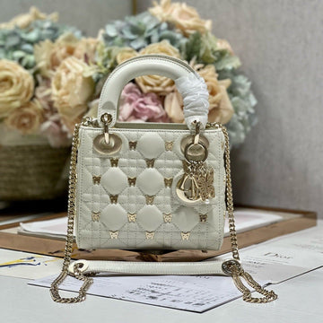 Mini Lady 17 Butterfly Stud White Lambskin