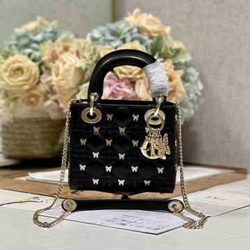 Mini Lady 17 Butterfly Stud Black Lambskin