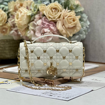Miss Lady 21 Butterfly Stud White Lambskin