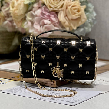 Miss Lady 21 Butterfly Stud Black Lambskin