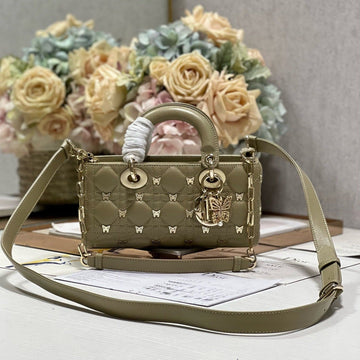 Small Lady D-Joy 22 Butterfly Stud Olive Lambskin