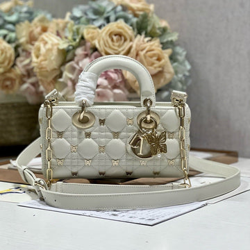 Small Lady D-Joy 22 Butterfly Stud White Lambskin