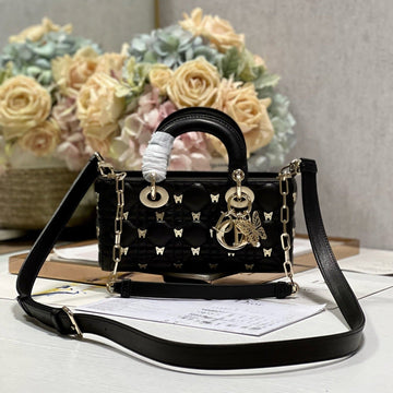 Small Lady D-Joy 22 Butterfly Stud Black Lambskin