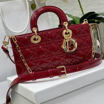 Medium Lady D-Joy 26 Red Patent Calfskin