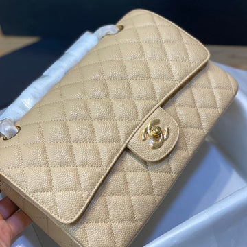 Flap Bag 25CM Gold Hardware Beige Caviar