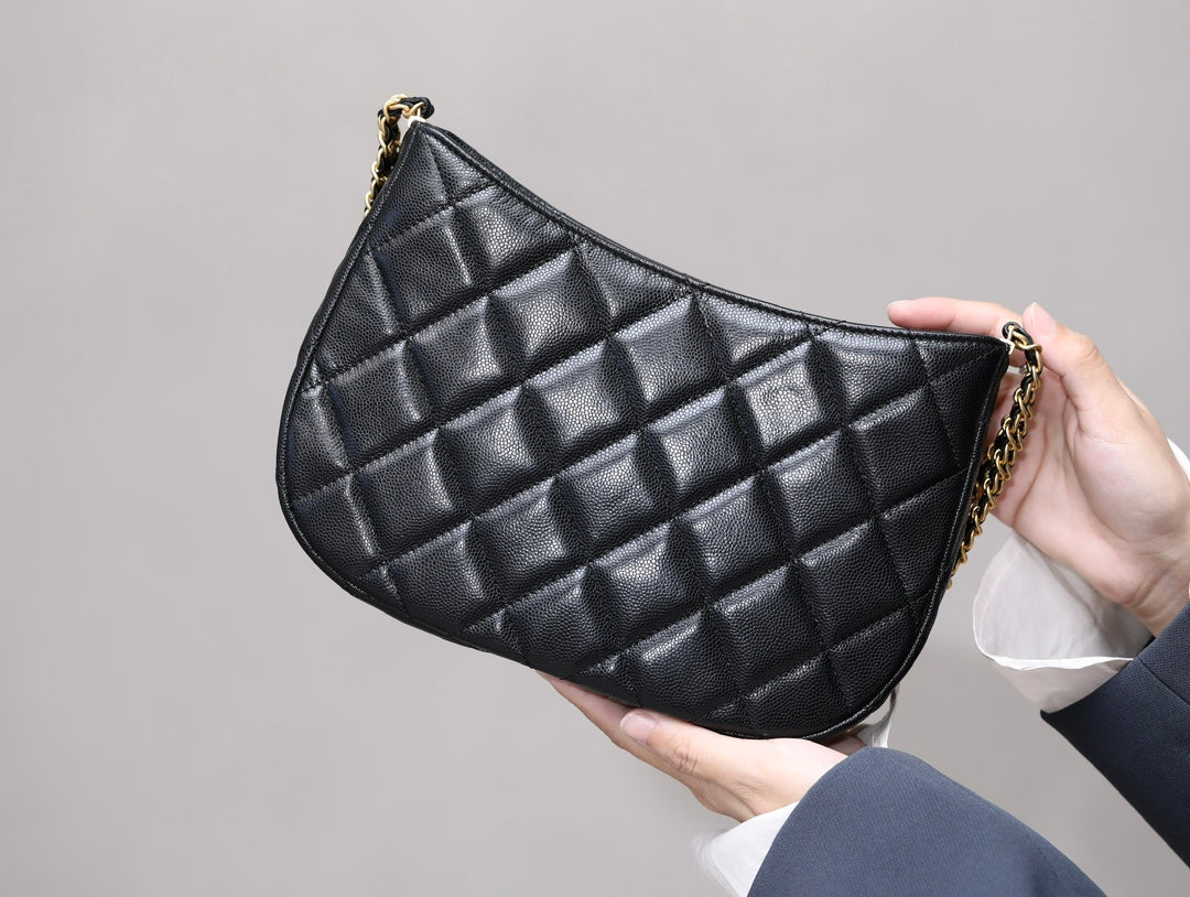CC Hobo Shoulder Bag 23CM Black Caviar Gold Hardware