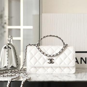CC Woc 18.5 White Lambskin Silver Hardware