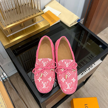 LV Gloria Flat Loafer Denim Floral Fabric Pink