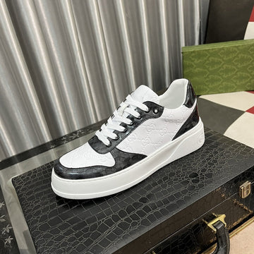 GG Sneakers In Embossed White Black Cowhide Leather