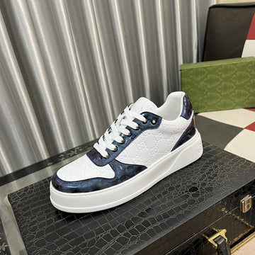 GG Sneakers In Embossed Blue White Cowhide Leather
