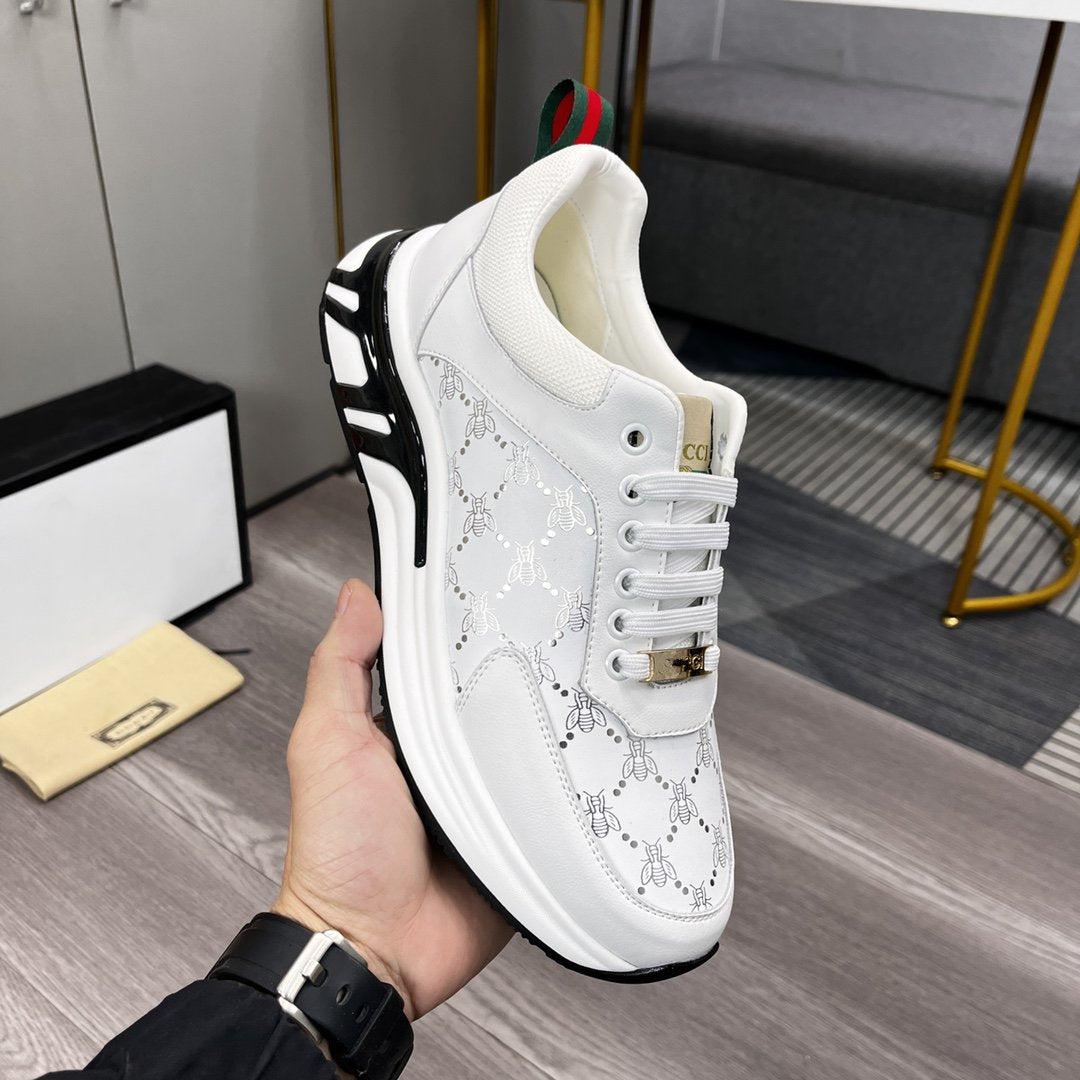GG White Cow Leather With Gold Bee Texture