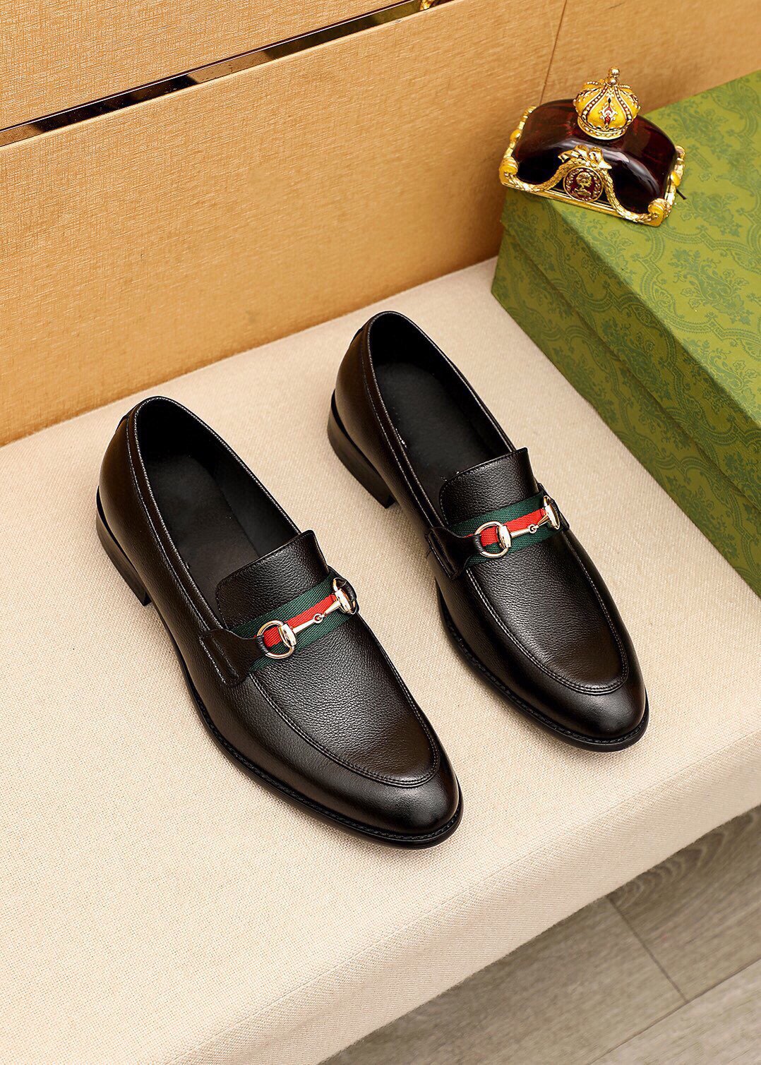 GG Loafers Silver Mens Matte Black Cowhide