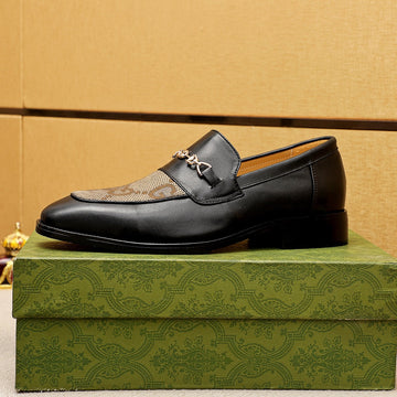 GG Black Leather And Canvas Maxi Loafers