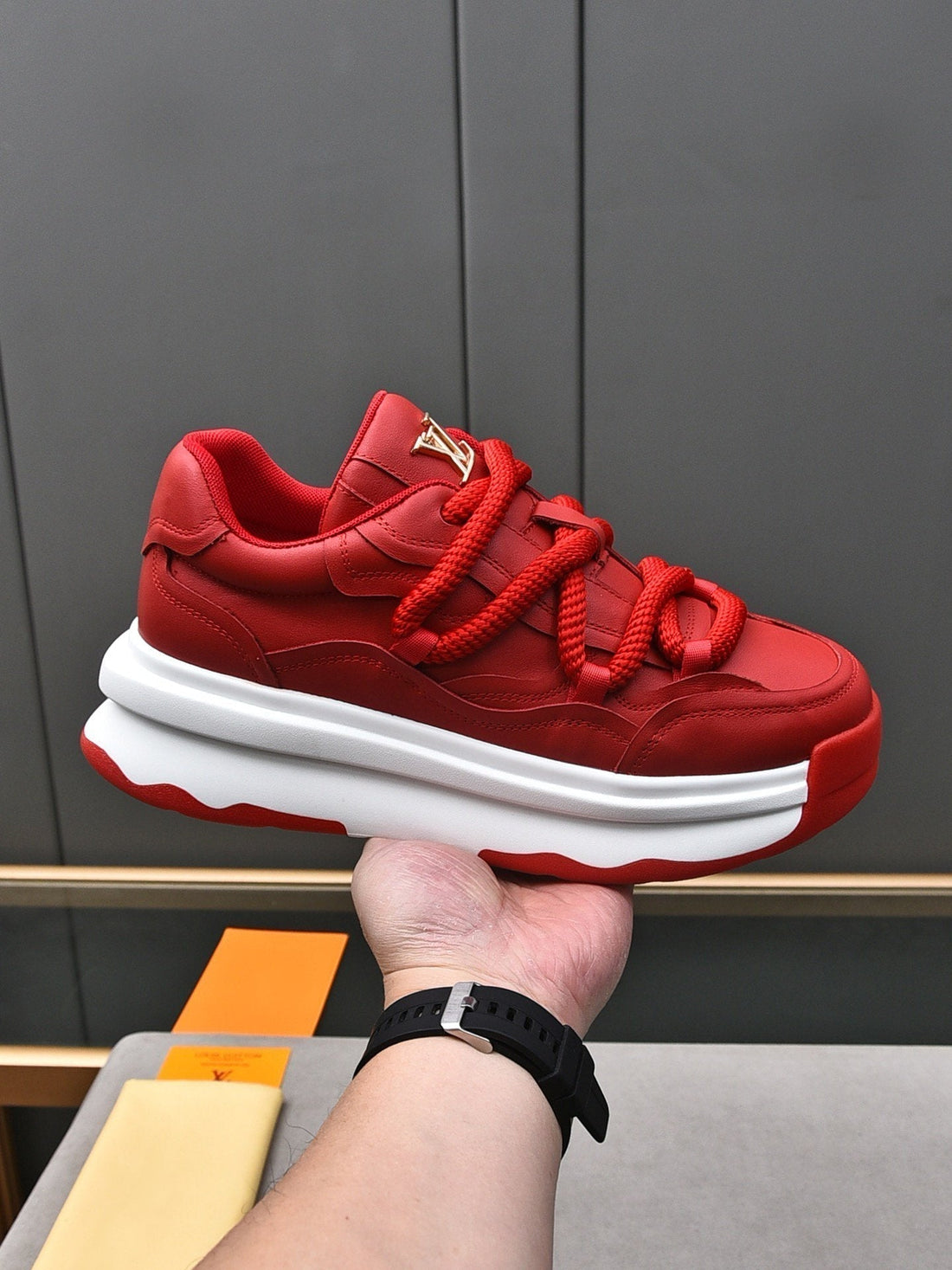 LV Sneakers Red Lace-Up