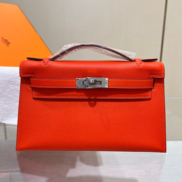 HM Kelly Pochette 22CM Red Swift Silver Hardware