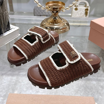Miu Miu 25 Sandal Brown Woven Sheepskin 174741