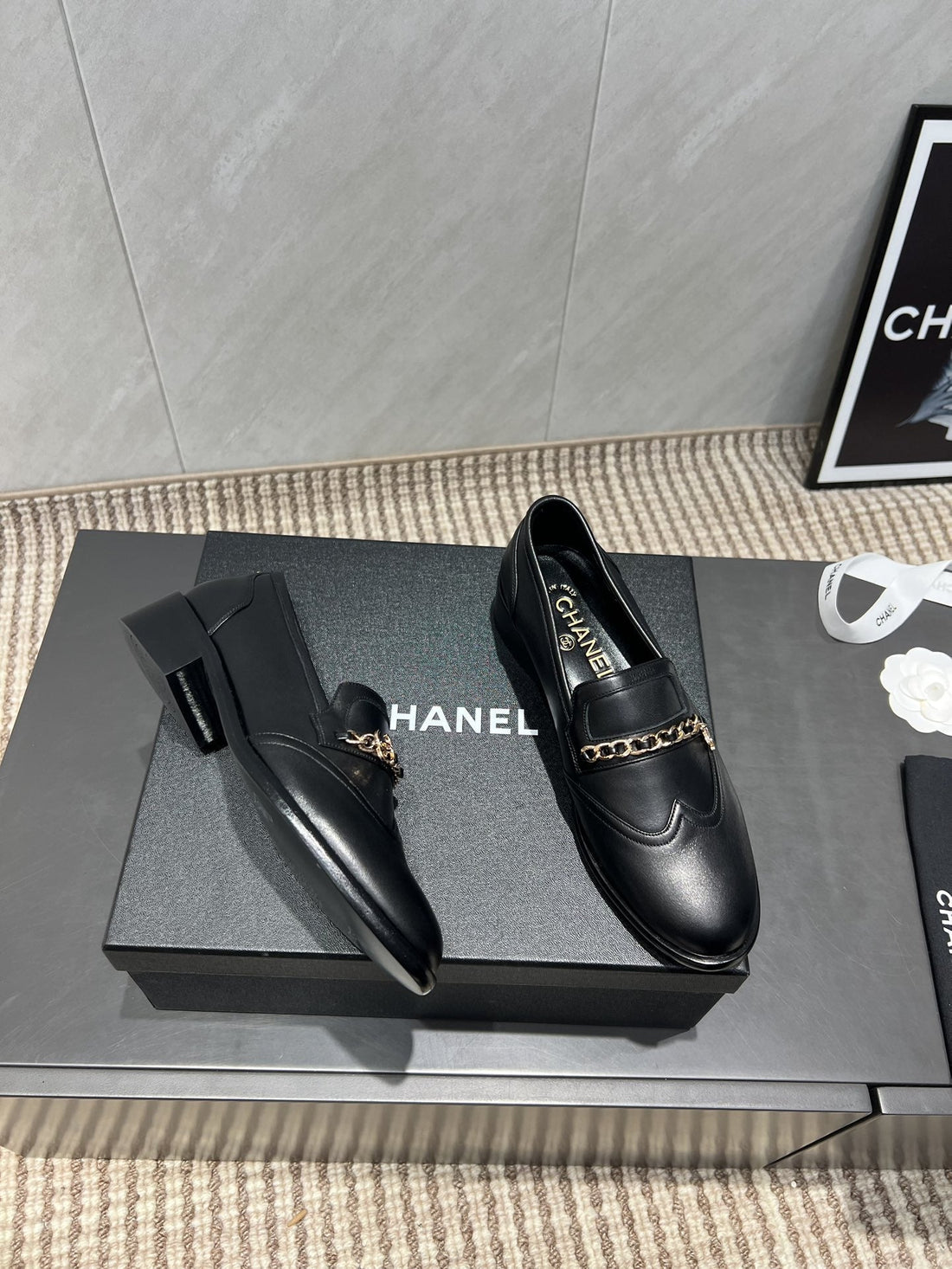 CC 25S Round Toe Chain Loafers In Black Cowhide 442531